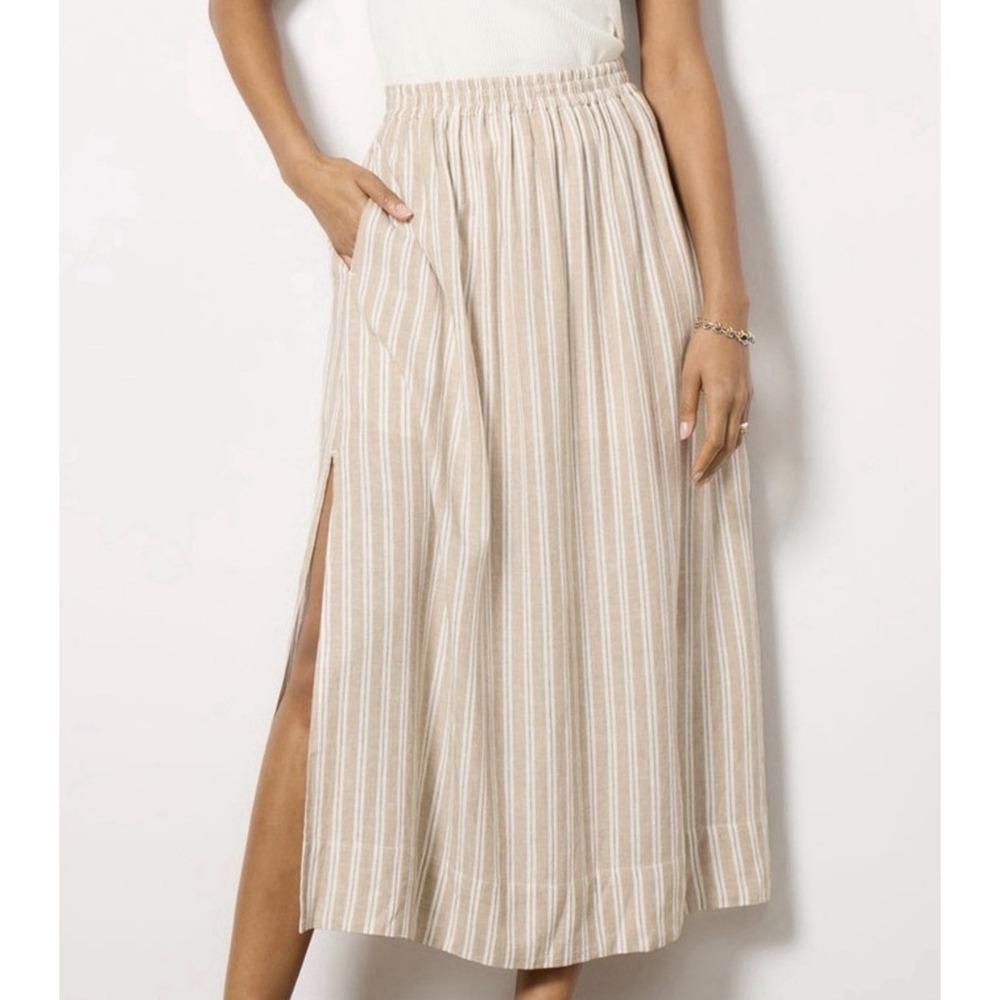 Z Supply + Evereve Striped Linen Blend Kassidy Midi Skirt Beige Tan Womens Small
